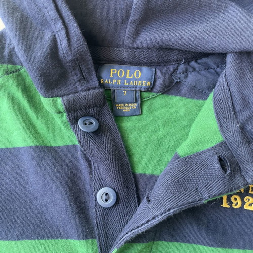 Polo Ralph Lauren boys' long sleeve hooded shirt, blue and green, age 7