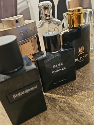 Designer men's perfume bottles used, set of 6 for collection and display