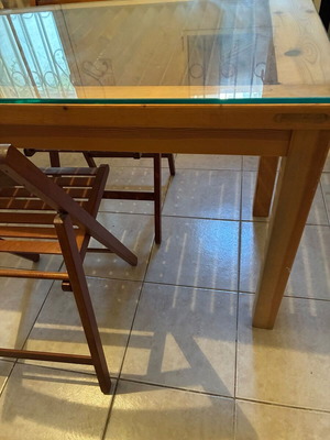 Handmade wooden table like new with glass top