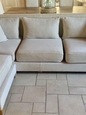 COCO-MAT luxury sofa and ottoman, beige chenille upholstery