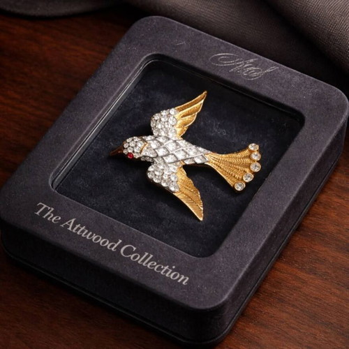 Vintage Attwood Collection bird brooch used 24K gold plated