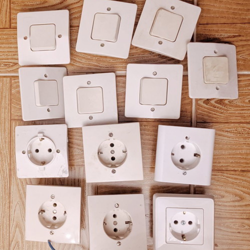 Schuko switches and sockets set used, pack of 13, white