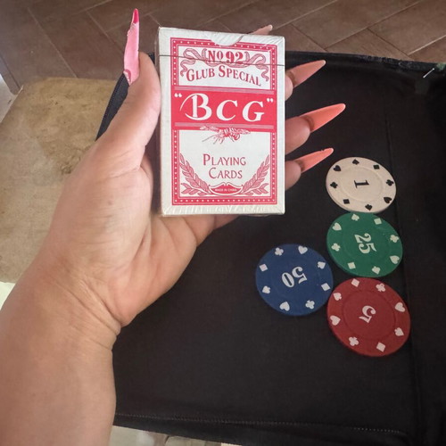 Poker set new with deck in fabric case 26x20cm