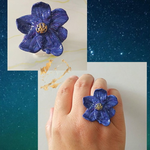 Ring made of polymer clay with adjustable steel base made to order