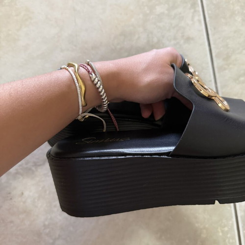 Simius black platform sandals with gold metal detail, size 38