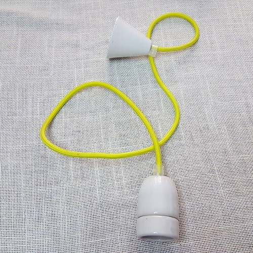 Pendant light E27 used with ceramic base and yellow fabric cable