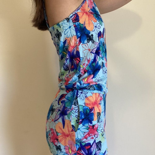 Floral mini romper like new, blue multicolor