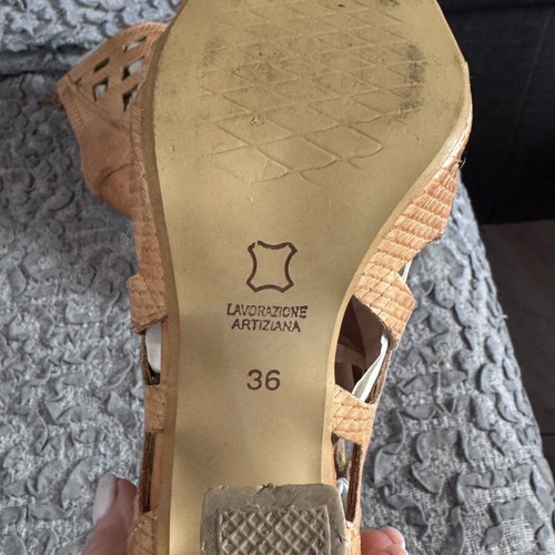 Leather lace-up heels Artisan used, beige, size 36, cut-out design