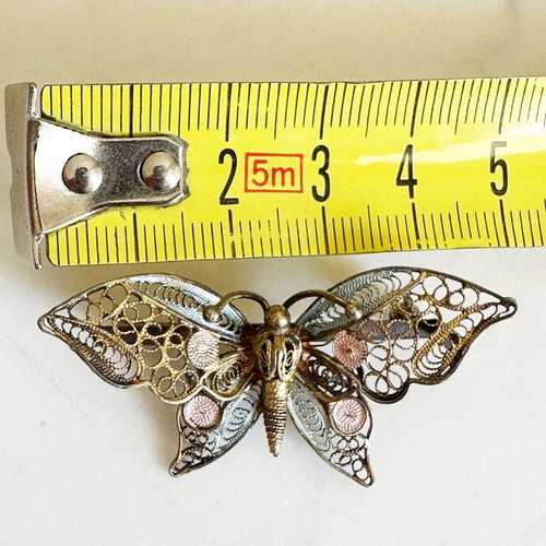 Vintage silver filigree butterfly brooch Art Deco 1930s used