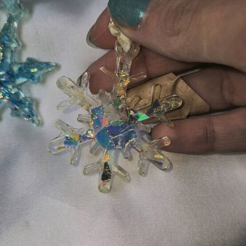 Handmade snowflake ornament from liquid glass for Christmas tree new