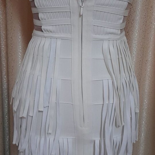 Serendipity white cream bandage dress with fringes, size M
