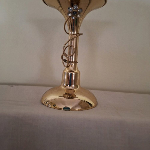 Metal Gold Plated Candleholder 24k with Flower Design and Crystals like new