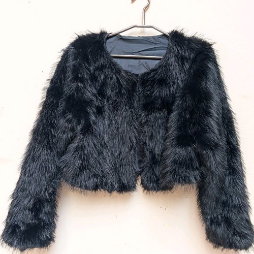 Acne Studios black cropped synthetic fur jacket, size L
