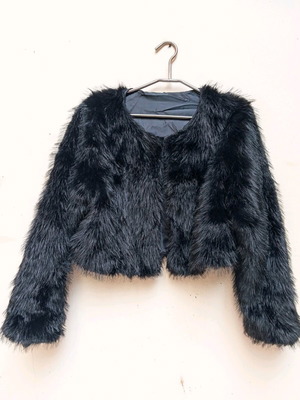 Acne Studios black cropped synthetic fur jacket, size L