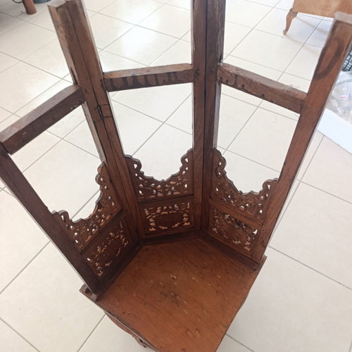 Antique Anglo-Indian Corner Table with Hand-Carved Inlay Decoration