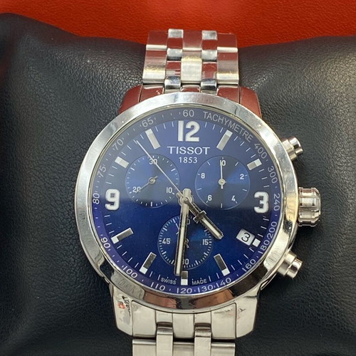 Tissot PRC 200 stainless steel chronograph watch like new, blue dial