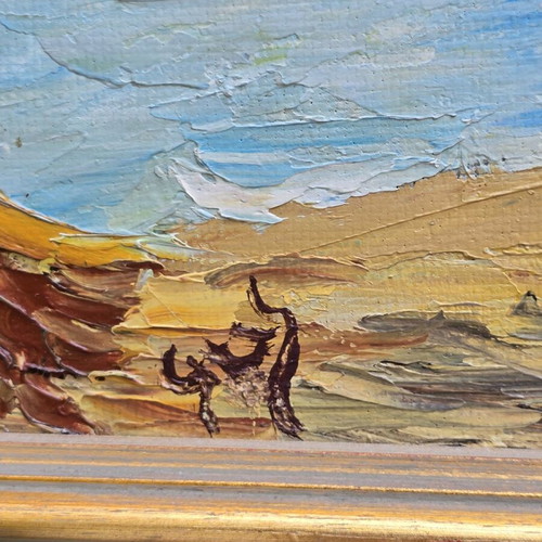 Seaside scene painting on wood, impressionist style, like new
