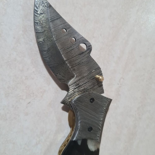Damascus Folding Knife Sougias Horn Handle