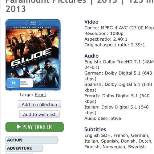 G.I. Joe: Retaliation Blu-ray with English subtitles