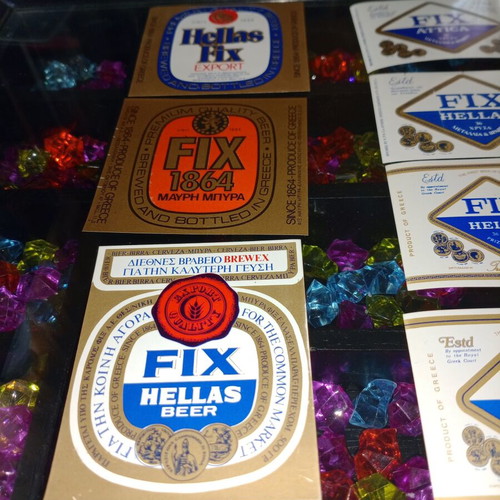 Vintage FIX Hellas beer label collection, 10 pieces, mint condition