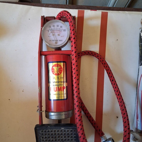 Foot Pump with Manometer used, metal heavy-duty