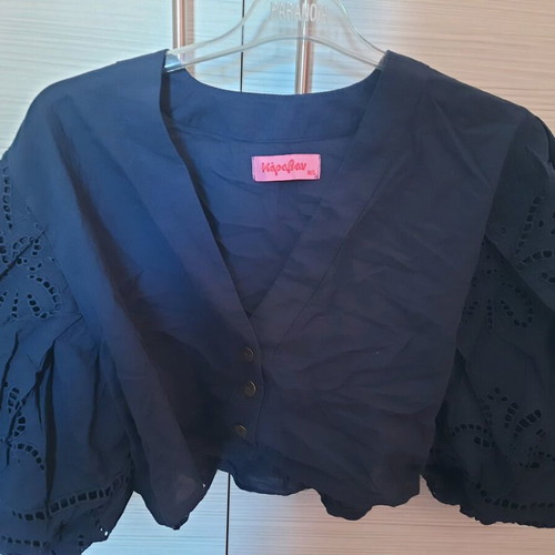 Karavan cropped shirt with balloon sleeves new, navy blue