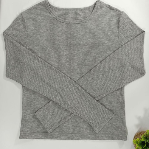Shein Grey Rib Knit Long-Sleeved Blouse Like New, Size S