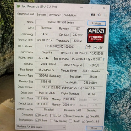 Sapphire Radeon RX 580 Nitro+ 8GB graphics card