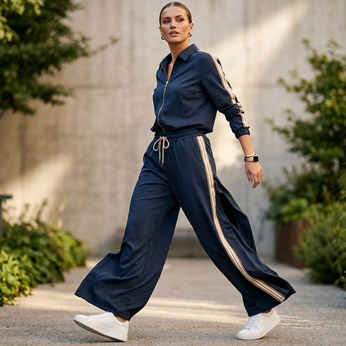 Sporty elegant women's set new, dark blue with beige