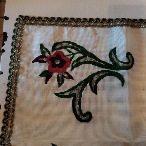 Set of 6 handmade embroidered table linens with cross-stitch