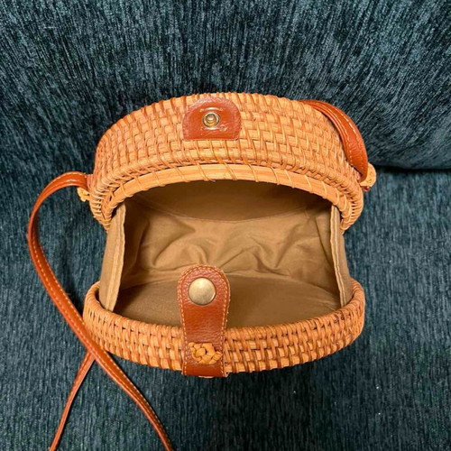 Straw crossbody bag new, round 20 cm, brown