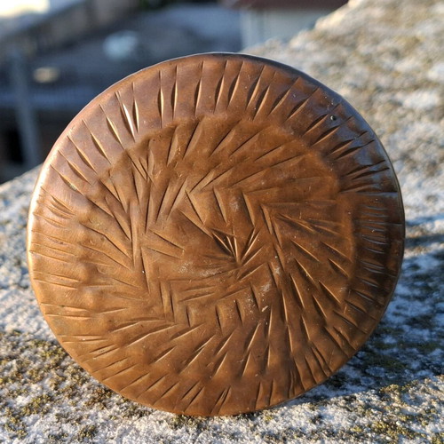 Copper miniature bucket used with hammered finish and metal handle