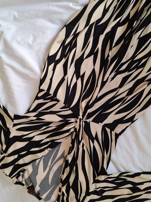 Maxi dress like new with deep neckline and front slit, black-beige