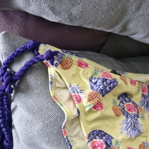 Despi bikini set top and bottom, purple and yellow, size large