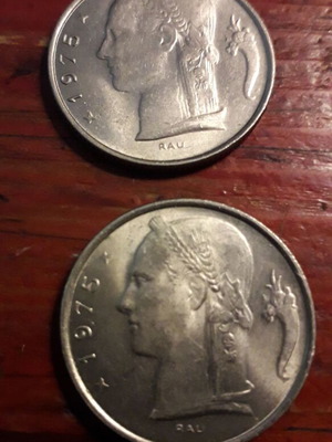 5 Francs Belgium 1975 coin like new, set of 2