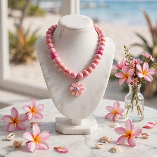 Handmade pink beaded summer necklace new