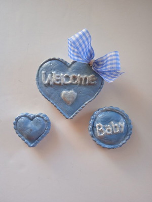 Handmade magnets set of three, blue, welcome baby