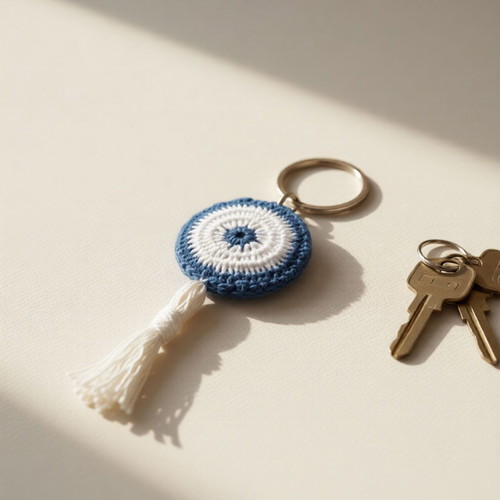 Handmade Crochet Evil Eye Charm Blue for Gift and Decoration