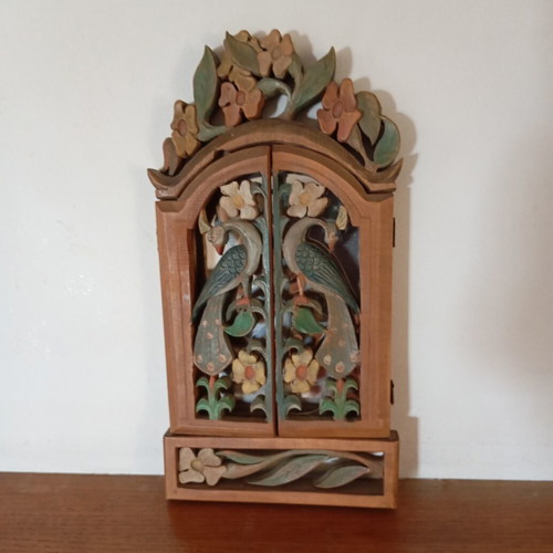 Woodcarved mirror by Antonis Roussos, Parian artist, 27x14 cm