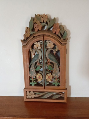 Woodcarved mirror by Antonis Roussos, Parian artist, 27x14 cm