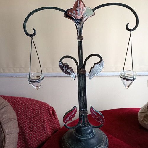 Brass candlestick used with cracked mirror piece