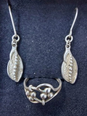 Vintage silver jewelry set with beads used, 925 sterling