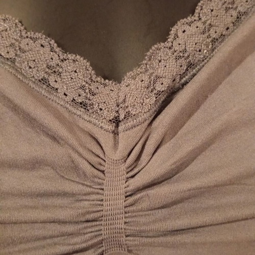 Miss Etam sleeveless top XL with adjustable straps and elastic lace, grey
