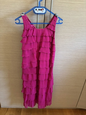 Iso fuchsia dress strapless with ruffles, like new, size S