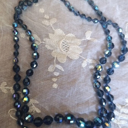 Necklace with blue iridescent beads, double strand, like new