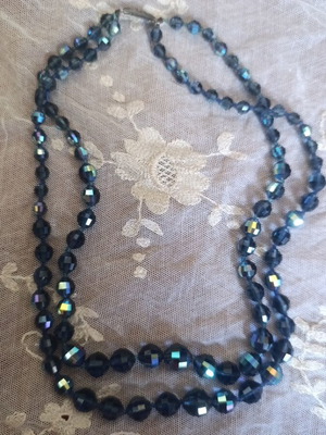 Necklace with blue iridescent beads, double strand, like new