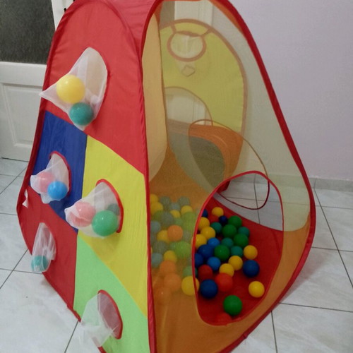 Children's play tent 2 in 1 with basketball hoop, ball pool and 100+ colorful balls used