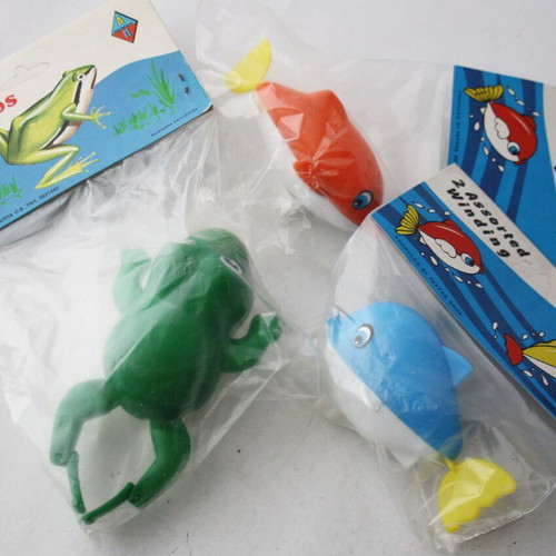 Vintage 70's wind-up water toys, new, pack of 3