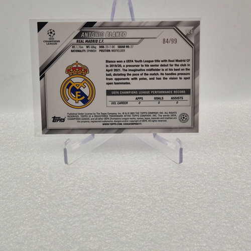 2021 Topps Chrome UEFA Champions League Icy Blue Antonio Blanco Rookie RC card used