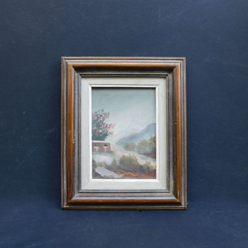 Greek oil painting with frame and artist signature